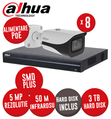 Kit NVR 8 canale 8MP, 8 camere IP 5MP, IR 50m, alimentare PoE, HDD - KIT429