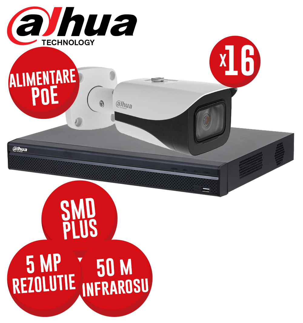 Kit NVR 16 canale 8MP, 16 camere IP 5MP, IR 50m, alimentare PoE - KIT433
