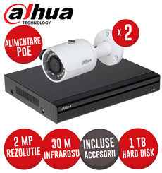 Sistem complet NVR 4 canale 5MP, 2 camere IP 2MP, IR 30m, switch 4xPoE, HDD, Cabluri - KIT434