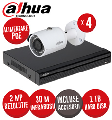 Sistem complet NVR 4 canale 5MP, 4 camere IP 2MP, IR 30m, switch 4xPoE, HDD, Cabluri - KIT435