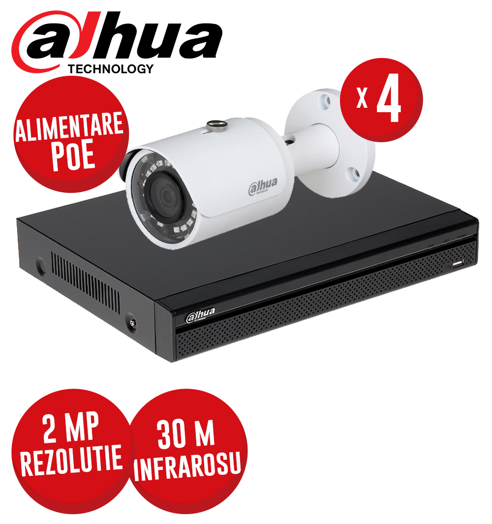 Kit NVR 4 canale 5MP, 4 camere IP 2MP, IR 30m, switch 4xPoE - KIT439