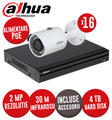 Sistem complet NVR 16 canale 5MP, 16 camere IP 2MP, IR 30m, switch 16xPoE, HDD, Cabluri - KIT443