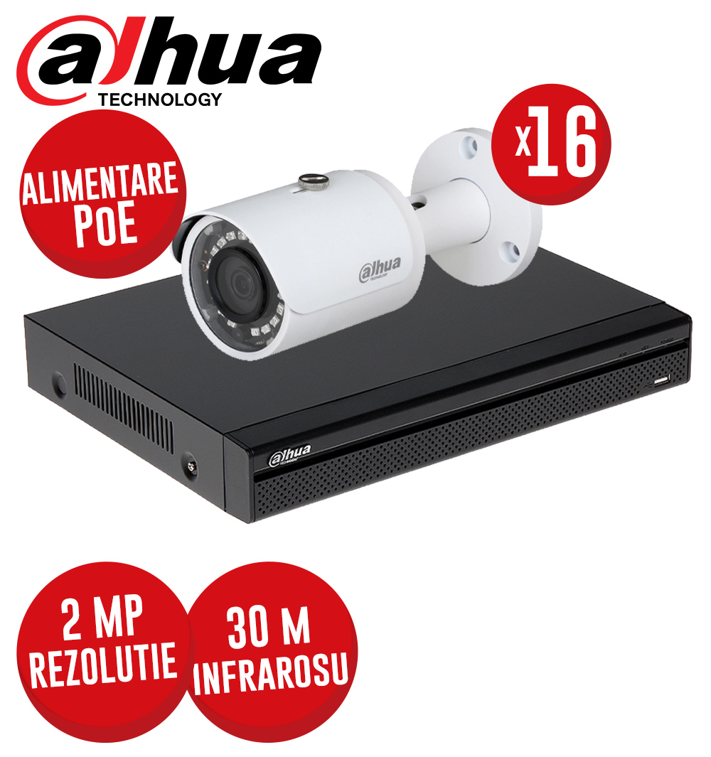 Kit NVR 16 canale 5MP, 16 camere IP 2MP, IR 30m, switch 16xPoE - KIT445