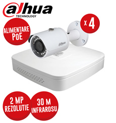 Kit NVR 4 canale 6MP, 4 camere IP 2MP, IR 30m, alimentare PoE - KIT451