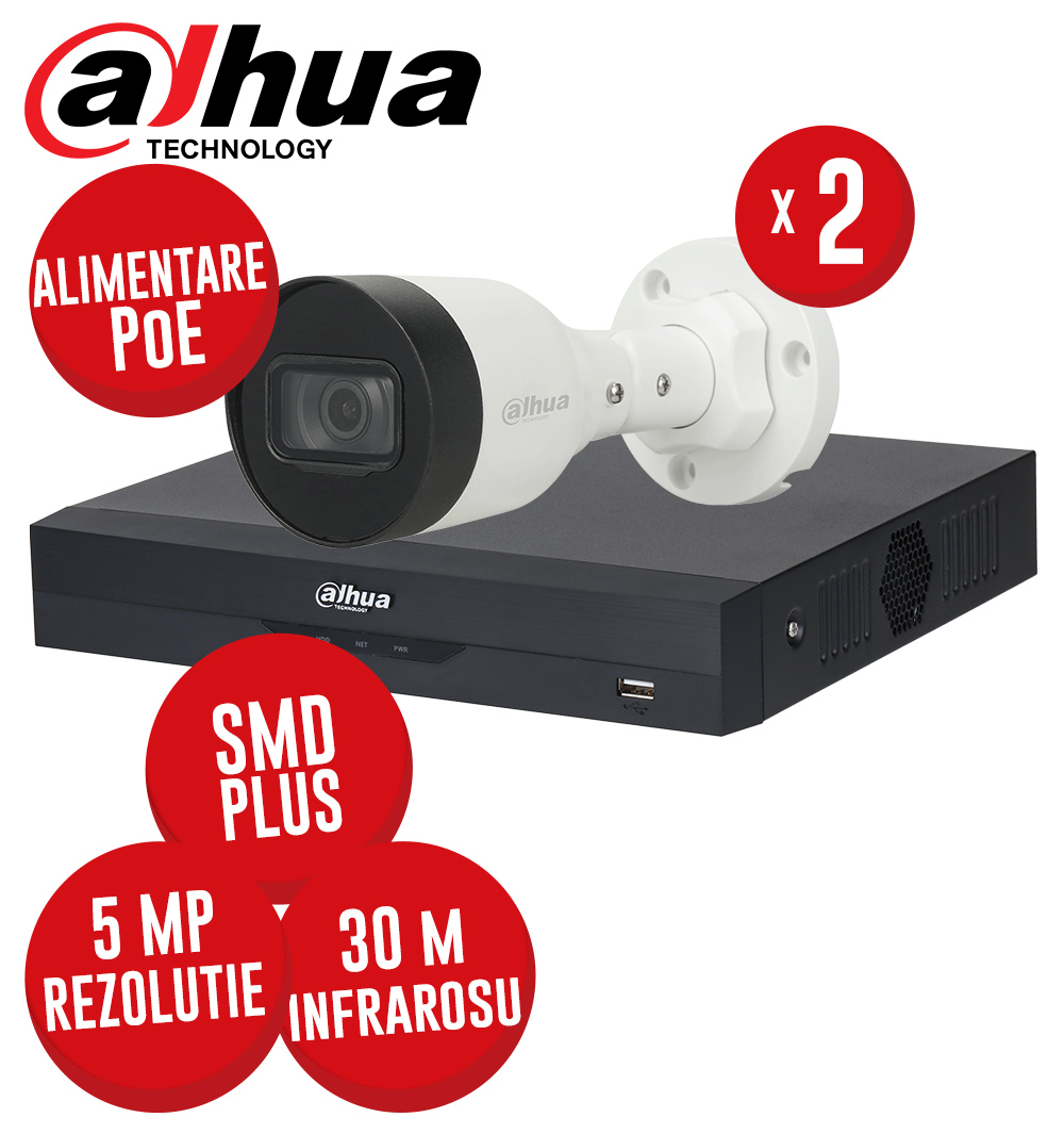 Kit NVR 4 canale 8MP, 2 camere IP 5MP, IR 30m, Switch PoE - KIT468