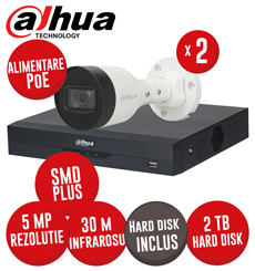 Kit NVR 4 canale 8MP, 2 camere IP 5MP, IR 30m, Switch PoE, HDD - KIT470