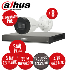Sistem complet NVR 8 canale 8MP, 8 camere IP 5MP, IR 30m, Switch PoE, HDD, accesorii - KIT474