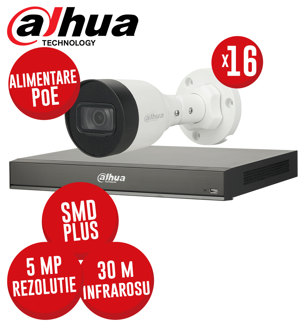 Kit NVR 16 canale 8MP, 16 camere IP 5MP, IR 30m, Alimentare PoE  - KIT477