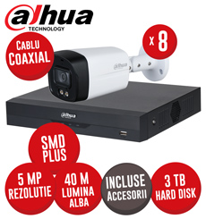 Sistem complet DVR 8 canale 5MP-N, 8 camere 5MP, LED 40m, SMD+, Audio, accesorii, Coaxial - KIT498