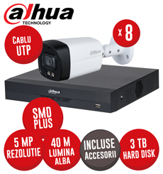 Sistem complet DVR 8 canale 5MP-N, 8 camere 5MP, LED 40m, SMD+, Audio, accesorii, UTP - KIT501