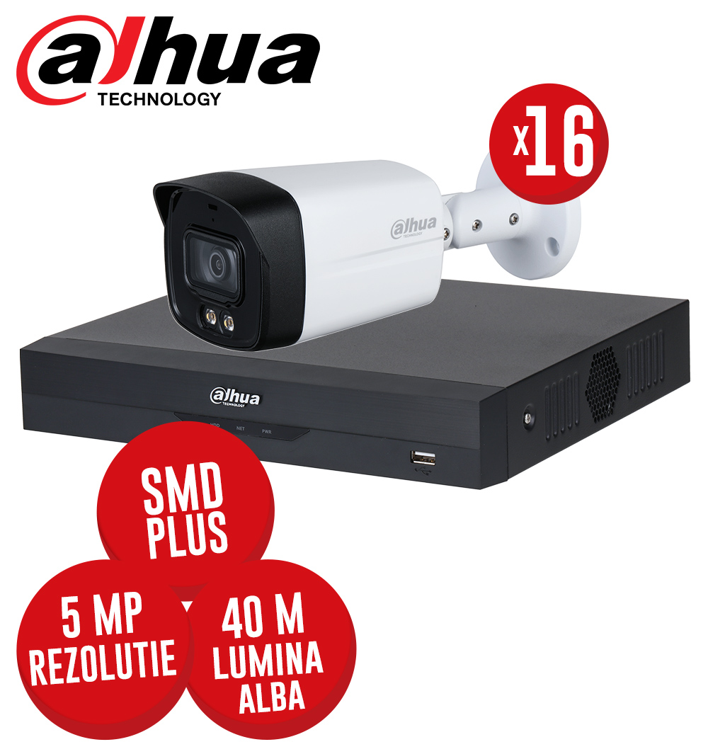 Kit DVR 16 canale 5MP-N, 16 camere 5MP, LED 40m, SMD+, Audio - KIT506