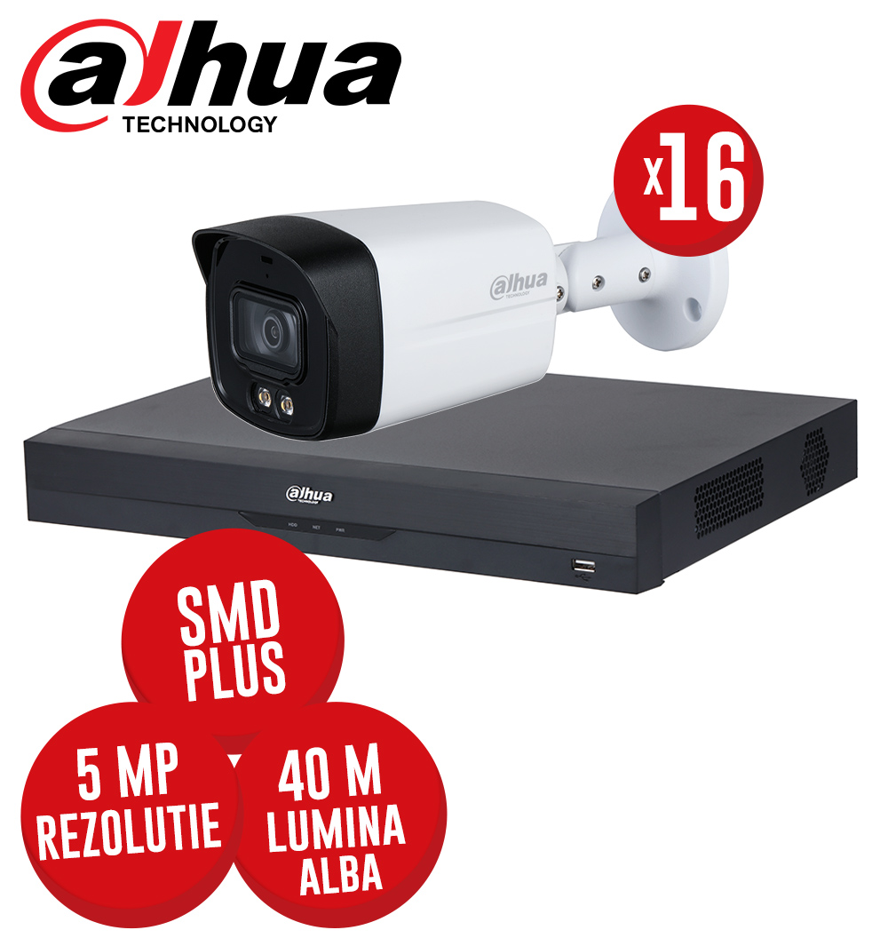 Kit DVR 16 canale 4K, 16 camere 5MP, LED 40m, SMD+, Audio - KIT507