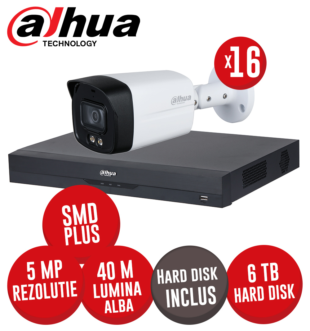 Kit DVR 16 canale 4K, 16 camere 5MP, LED 40m, SMD+, Audio si HDD - KIT508