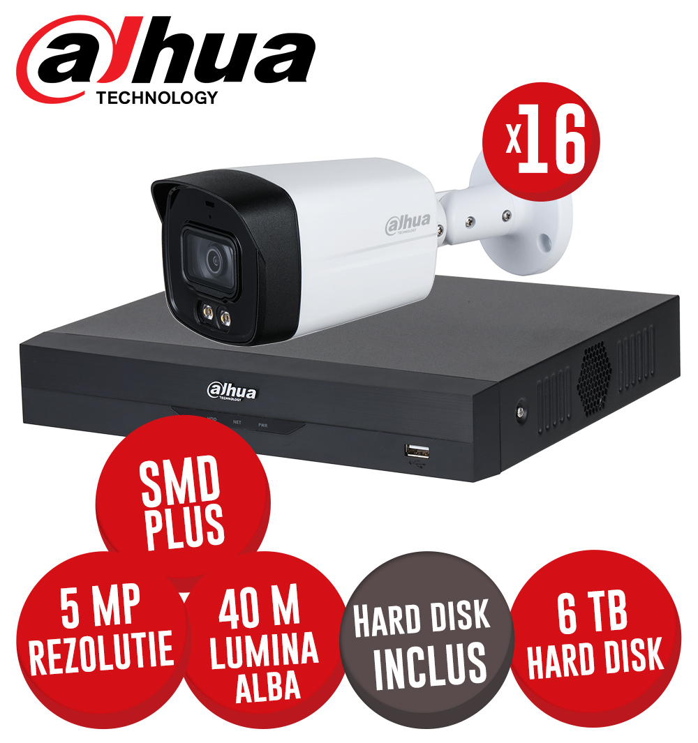 Kit DVR 16 canale 5MP-N, 16 camere 5MP, LED 40m, SMD+, Audio si HDD - KIT509