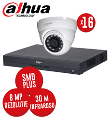 Kit DVR 16 canale 4K SMD+ si 16 camere 8MP dome, IR 30m - KIT523