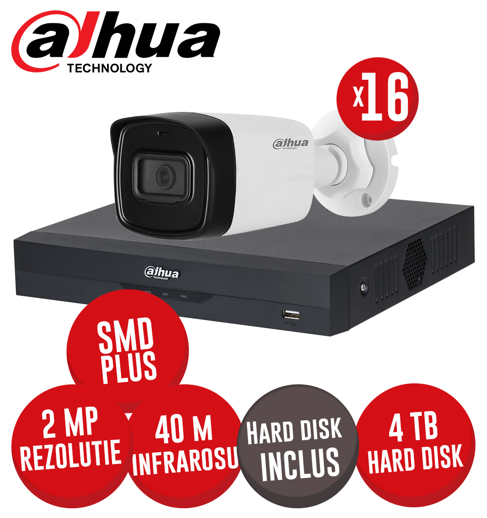 KIT DVR 16 canale 5MP SMD+, 16 camere 2MP, IR 40m, HDD 4TB - KIT539