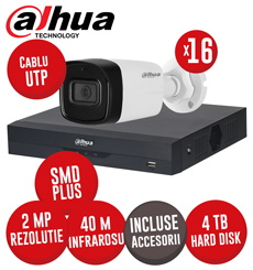 Sistem DVR 16 canale 5MP SMD+, 16 camere 2MP, IR 40m, HDD 4TB si accesorii, UTP - KIT541