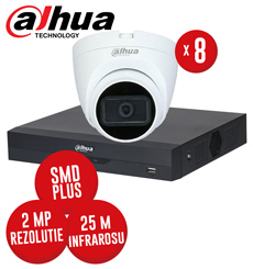KIT DVR 8 canale 5MP-N SMD+, 8 camere 2MP dome, IR 25m - KIT553