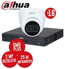 KIT DVR 16 canale 5MP-N SMD+, 16 camere 2MP dome, IR 25m - KIT554