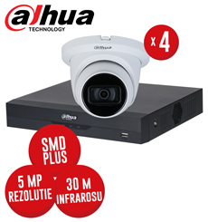 KIT DVR 4 canale 5MP-N SMD+, 4 camere 5MP dome, IR 30m - KIT559