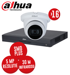 KIT DVR 16 canale 8MP SMD+, 16 camere 5MP dome, IR 30m - KIT570