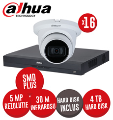 KIT DVR 16 canale 8MP SMD+, 16 camere 5MP dome, IR 30m, HDD 4TB - KIT571