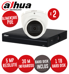 Kit NVR 4 canale 8MP, 4xPoE, 2 camere IP 5MP, IR 30m, HDD -  KIT577