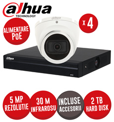 Sistem complet NVR 4 canale 8MP, 4xPoE, 4 camere IP 5MP, IR 30m, HDD, accesorii - KIT579