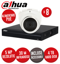 Sistem complet NVR 8 canale 8MP, 8xPoE, 8 camere IP 5MP, IR 30m, HDD, accesorii - KIT580