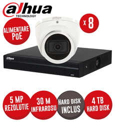 KIT NVR 8 canale 8MP, 8xPoE, 8 camere IP 5MP, IR 30m, HDD - KIT581