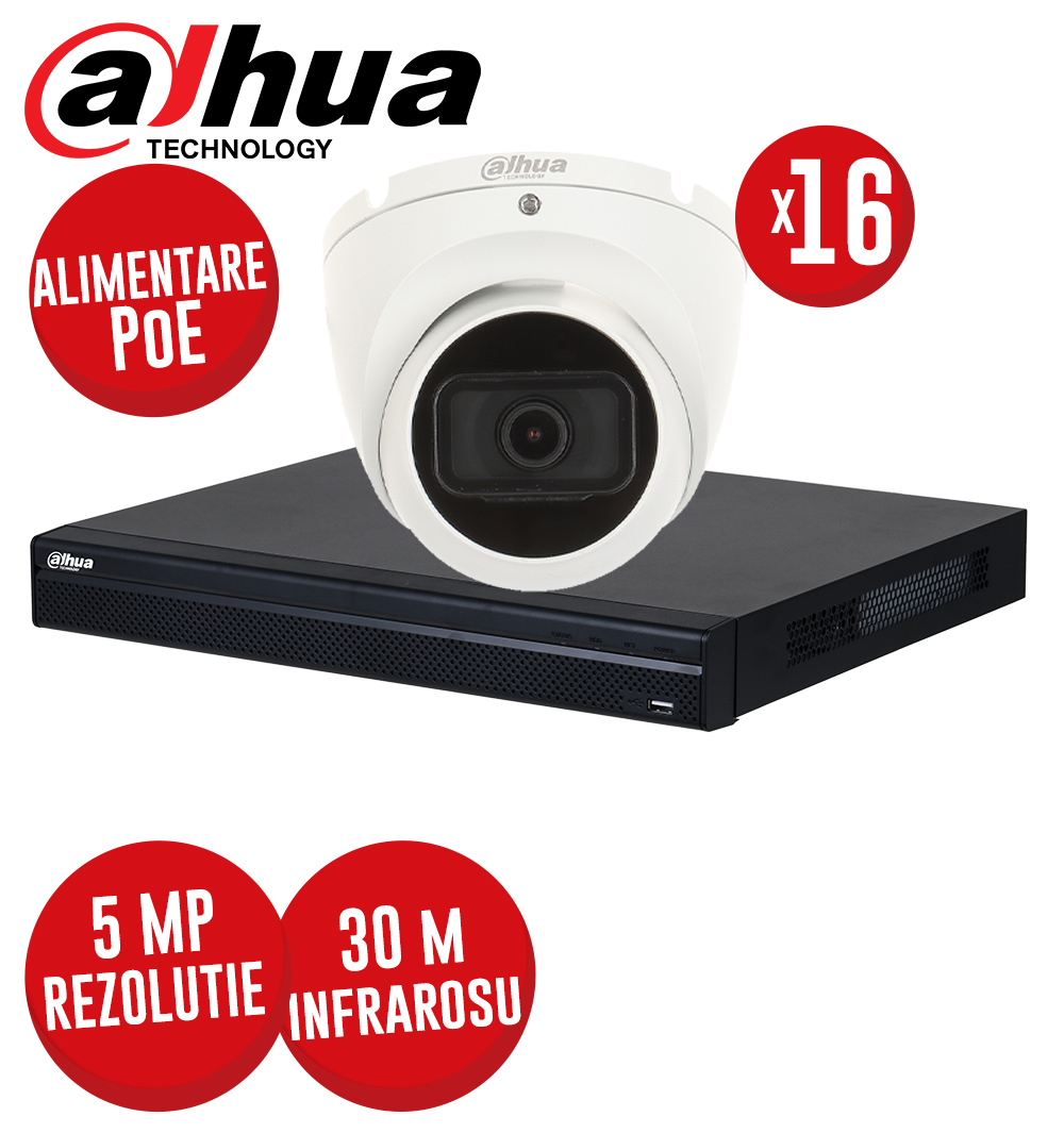 KIT NVR 16 canale 8MP, 16xPoE, 16 camere IP 5MP, IR 30m - KIT583