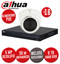 Sistem complet NVR 16 canale 8MP, 16xPoE, 16 camere IP 5MP, IR 30m, HDD, accesorii - KIT585