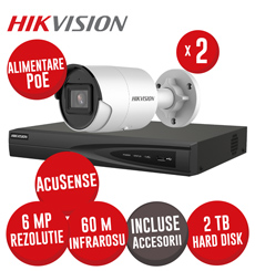 Sistem complet NVR 4 canale 8MP, 4xPoE, 2 camere IP 6MP, IR 40m, HDD, accesorii - KIT589