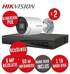 KIT NVR 4 canale 8MP, 4xPoE, 2 camere IP 6MP, IR 40m, HDD - KIT590