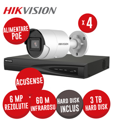 KIT NVR 4 canale 8MP, 4xPoE, 4 camere IP 6MP, IR 40m, HDD - KIT591