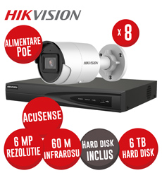 KIT NVR 8 canale 8MP, 8xPoE, 8 camere IP 6MP, IR 40m, HDD - KIT593