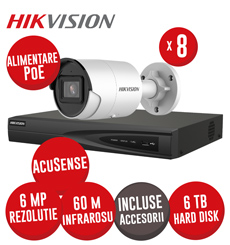Sistem complet NVR 8 canale 8MP, 8xPoE, 8 camere IP 6MP, IR 40m, HDD, accesorii - KIT594