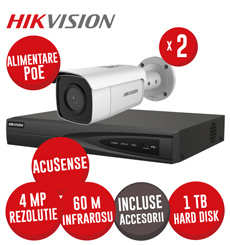 Sistem complet NVR 4 canale 8MP, 4xPoE, 2 camere IP 4MP, IR 60m, HDD, accesorii - KIT598
