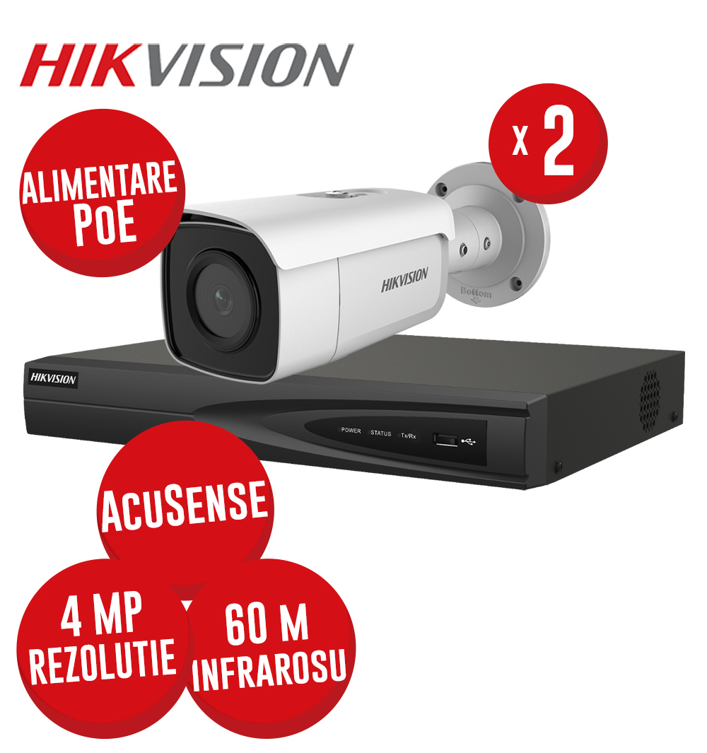 KIT NVR 4 canale 8MP, 4xPoE, 2 camere IP 4MP, IR 60m - KIT599