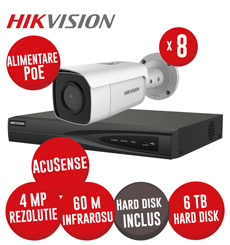 KIT NVR 8 canale 8MP, 8xPoE, 8 camere IP 4MP, IR 60m, HDD - KIT602