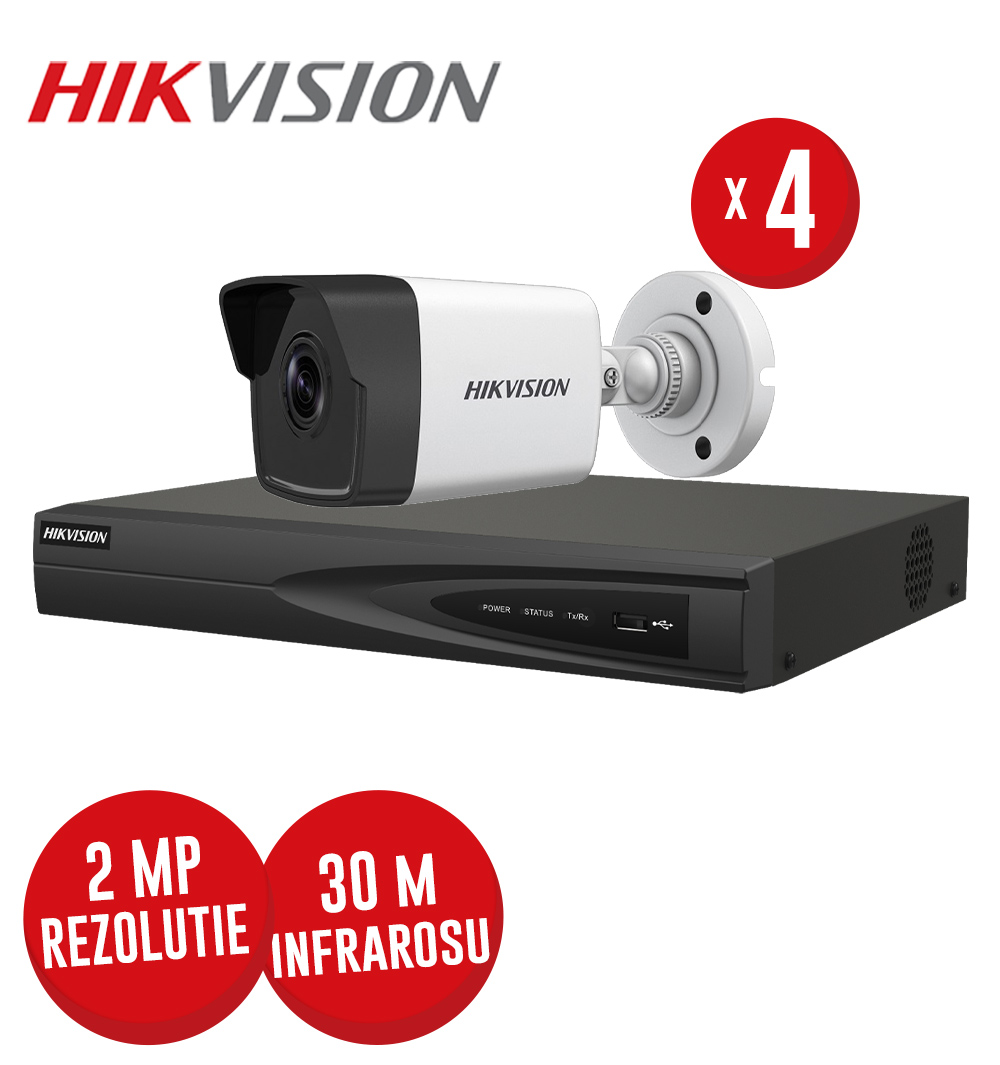 Kit NVR 4 canale 8MP, 4xPoE, 4 camere IP 2MP, IR 30m - KIT606