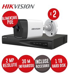 Sistem complet NVR 4 canale 8MP, 4xPoE, 2 camere IP 2MP, IR 30m, HDD, accesorii - KIT609