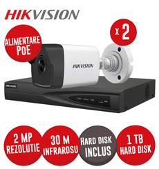 Kit NVR 4 canale 8MP, 4xPoE, 2 camere IP 2MP, IR 30m si HDD - KIT611