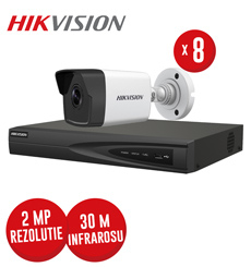 Kit NVR 8 canale 8MP, 8xPoE, 8 camere IP 2MP, IR 30m - KIT614
