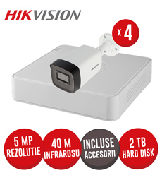 Sistem complet DVR 4 canale 5MP si 4 camere 5MP, IR 40m, accesorii, cablu UTP - KIT617