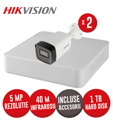 Sistem complet DVR 4 canale 5MP si 2 camere 5MP, IR 40m, accesorii, cablu UTP - KIT618