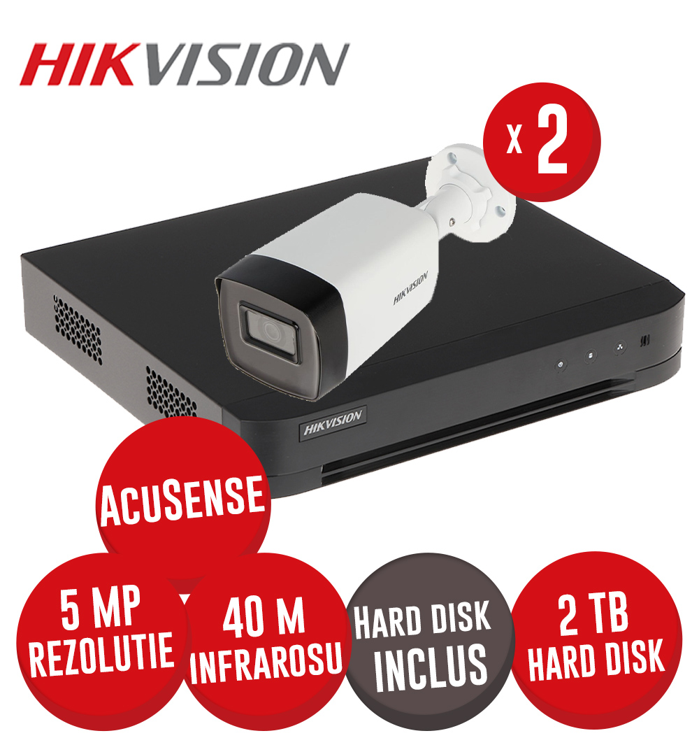 Kit DVR 4ch. 5MP si 2 camere 5MP, IR 40m, HDD - KIT619