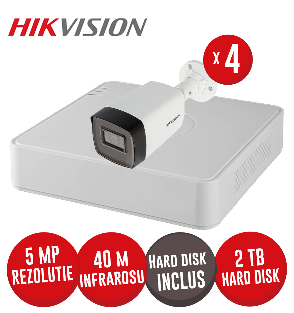Kit DVR 4ch. 5MP si 4 camere 5MP, IR 40m, HDD - KIT620