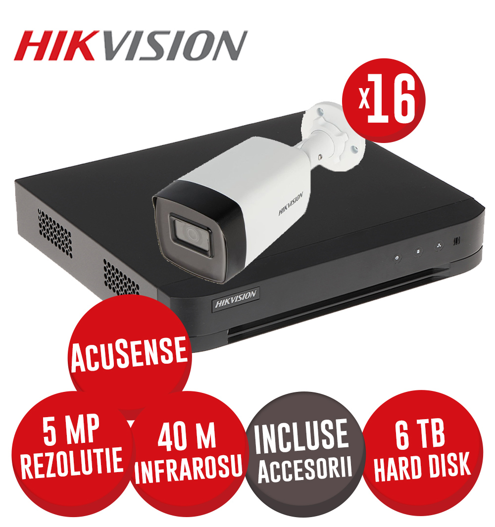 Sistem complet DVR 16 ch. 8MP AcuSense si 16 camere 5MP, IR 40m, accesorii, HDD, cablu UTP - KIT624
