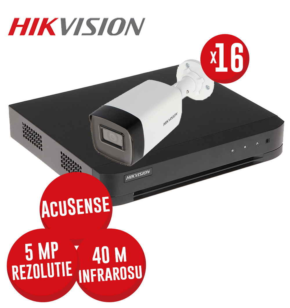 Kit DVR 16 ch. 8MP AcuSense si 16 camere 5MP, IR 40m - KIT626